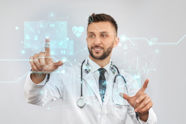 farmacista di una farmacia del futuro.