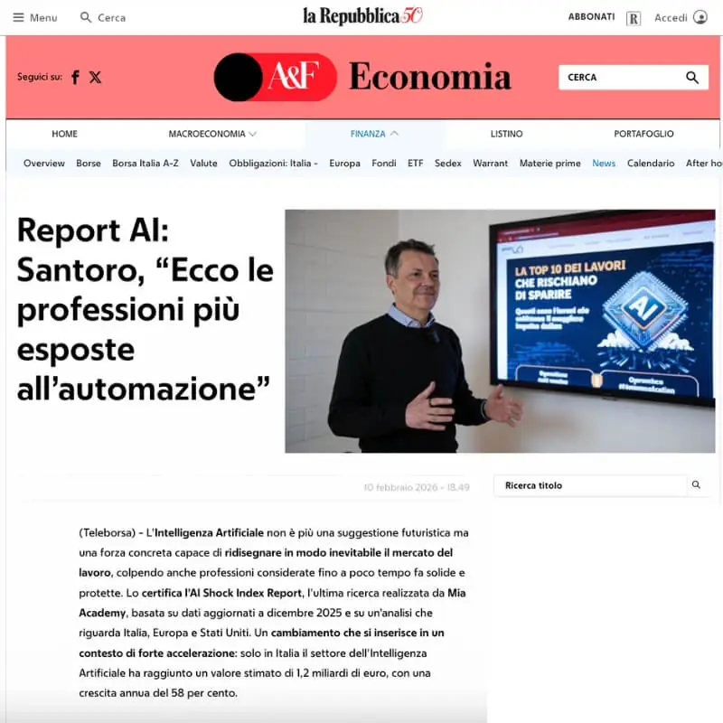 Report AI: Santoro, “Ecco le professioni più esposte all’automazione”